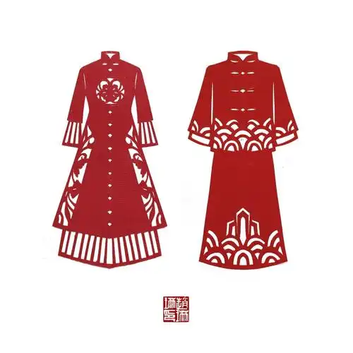 中式婚礼服剪纸