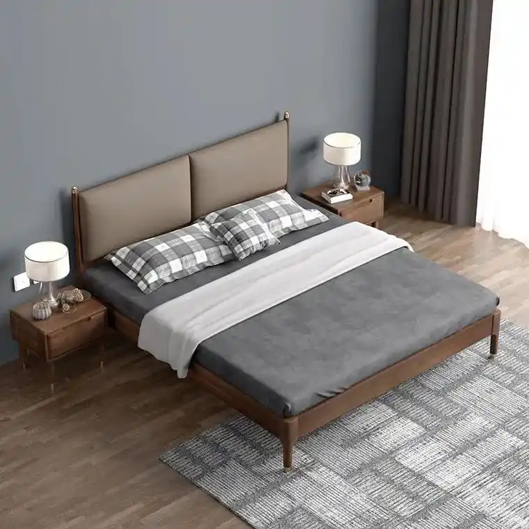 北欧全实木床双人床现代简约床主卧小户型软包轻奢婚床# - 抖音