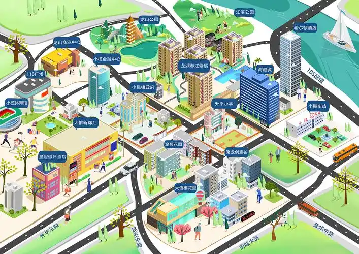 中山小榄镇手绘地图