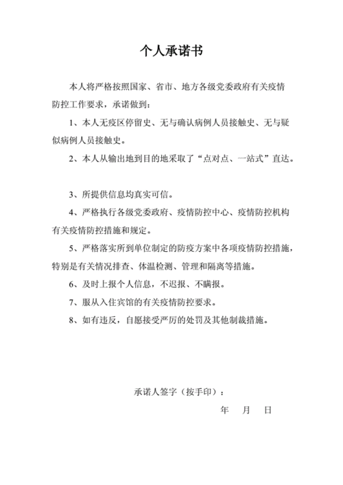 新冠疫情期间个人承诺书doc1页