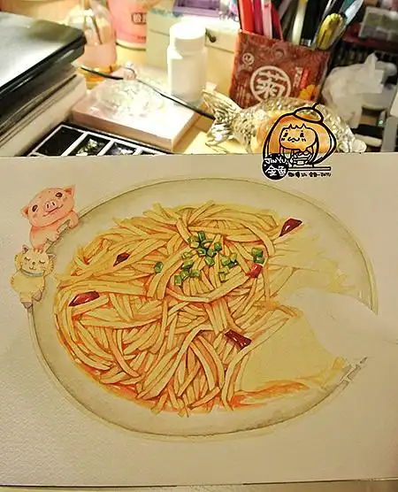 金鱼手绘美食——酸辣土豆丝