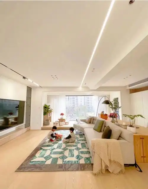 沉浸式宅家140平无茶几原木风客厅