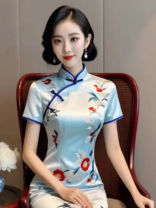 青花绽放:新中式旗袍的优雅诗篇_时尚_庭院_韵味