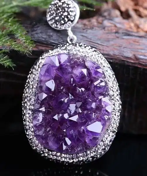 天然紫水晶簇毛衣链吊坠招财转运紫气东来镇宅消磁防辐射高贵典雅