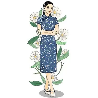 卡通气质旗袍中国风美丽女子女人插画素材
