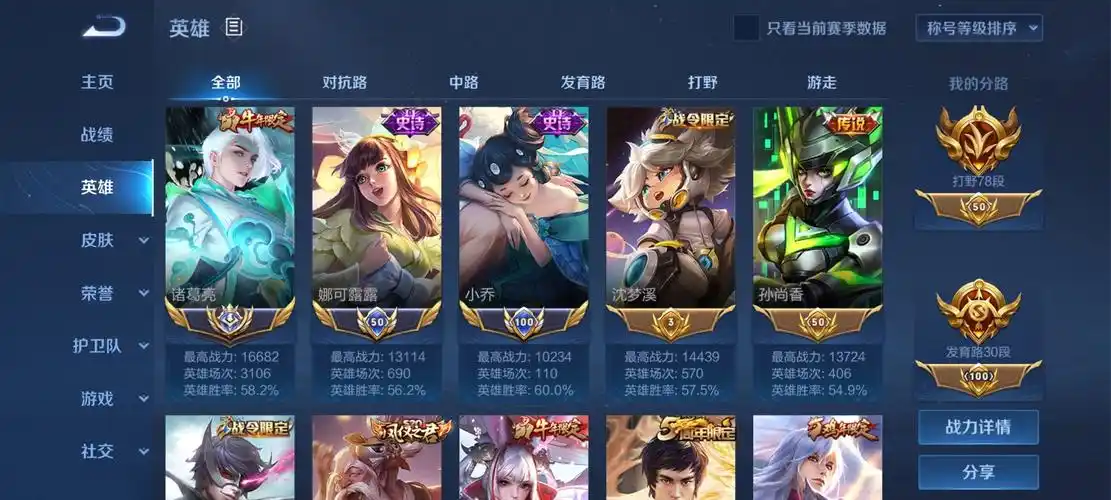 极品野王号78打野78段历史国服诸葛亮78全国娜可小乔78魔方亮