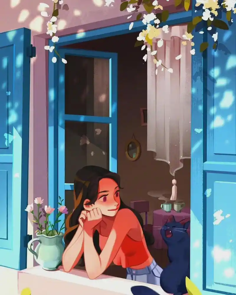 治愈系少女插画,记录了温柔小姐姐的点滴生活,画面温馨且美好