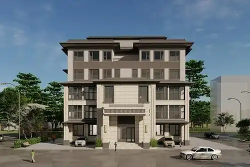 别墅图纸,1400㎡5层新中式双拼别墅