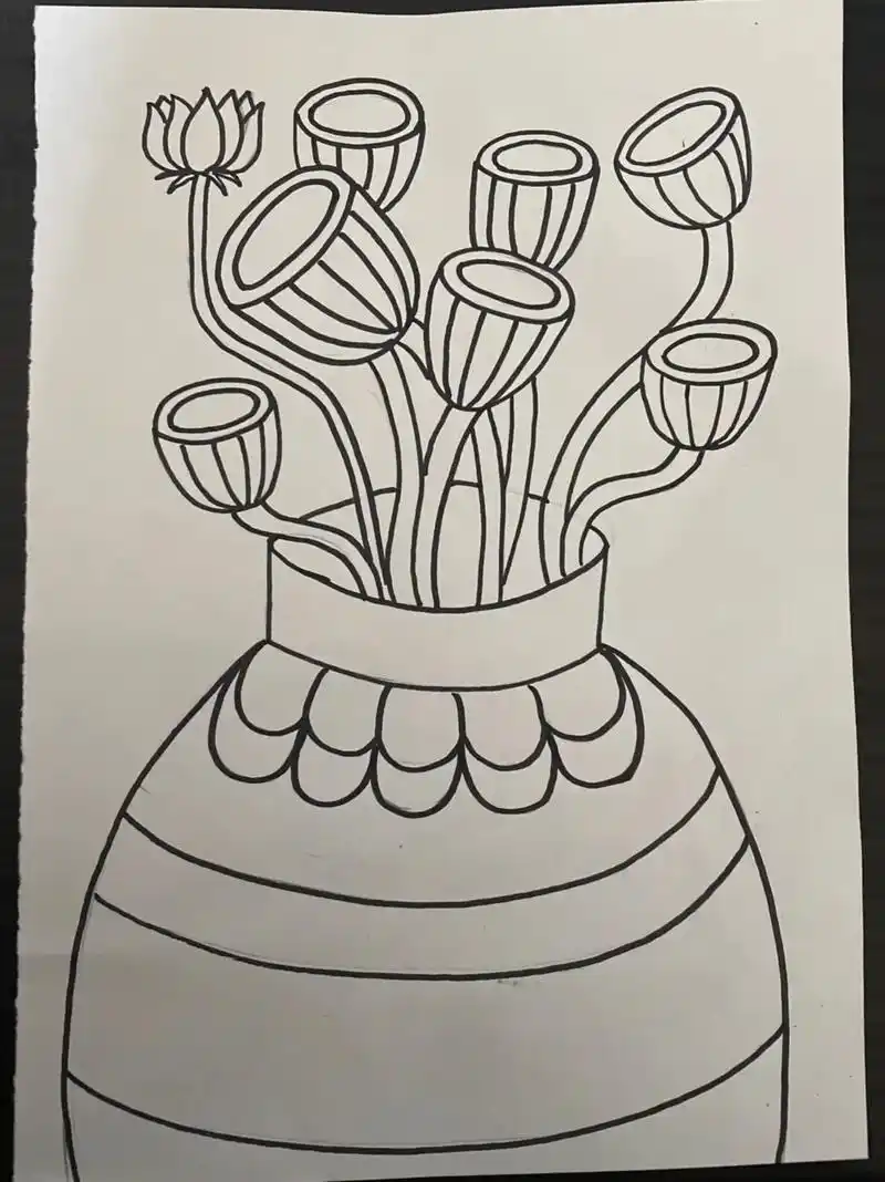 每天还是要努力100张线描装饰画创意线描莲蓬