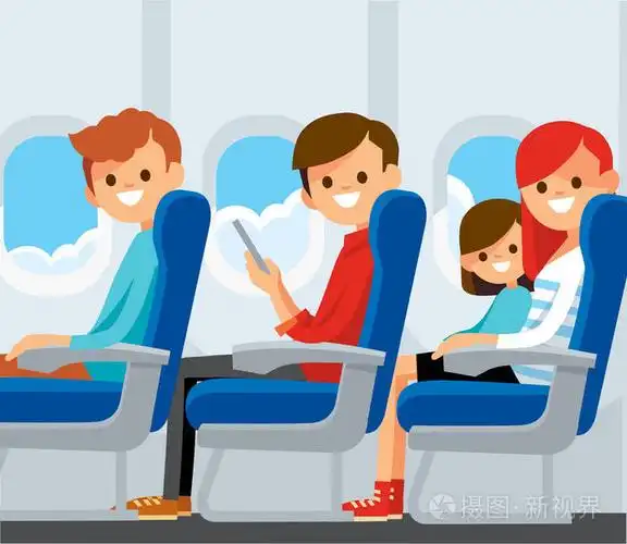 飞机乘客在座位上. 母亲带着孩子旅行.