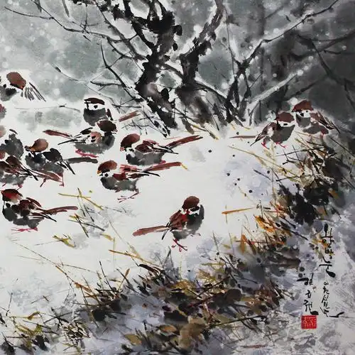 (朝鲜)功勋画家金圭权《鹅毛大雪》平壤美术大学 麦子印象馆