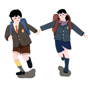 开学季穿着灰色校服的学生手拉手跑步上学手绘卡通小学生图案手绘人物