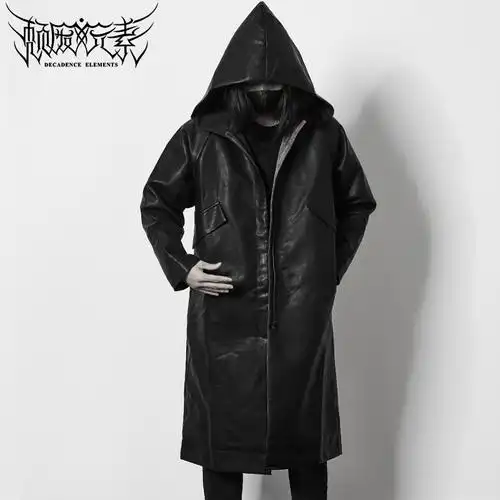 颓废元素原创暗黑色yohji斗篷pu皮衣过膝长袍男神夜店个性披风衣