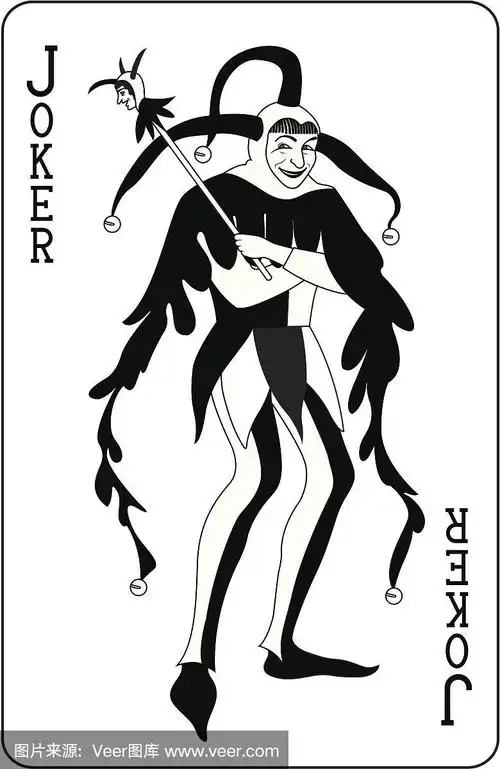 小丑扑克牌在黑色和白色