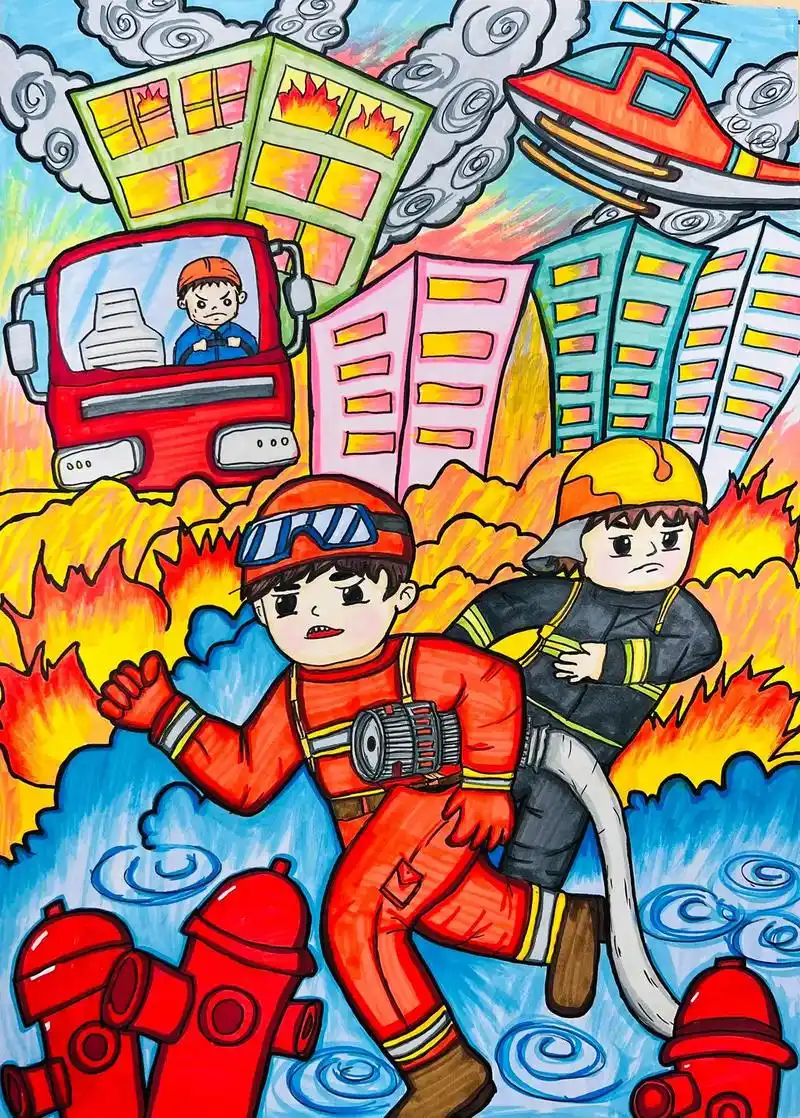 消防主题画#消防员手抄报主题画#向消防人员致敬 - 抖音