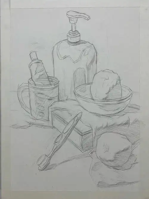 一张步骤比较全的素描静物附带一张小速写