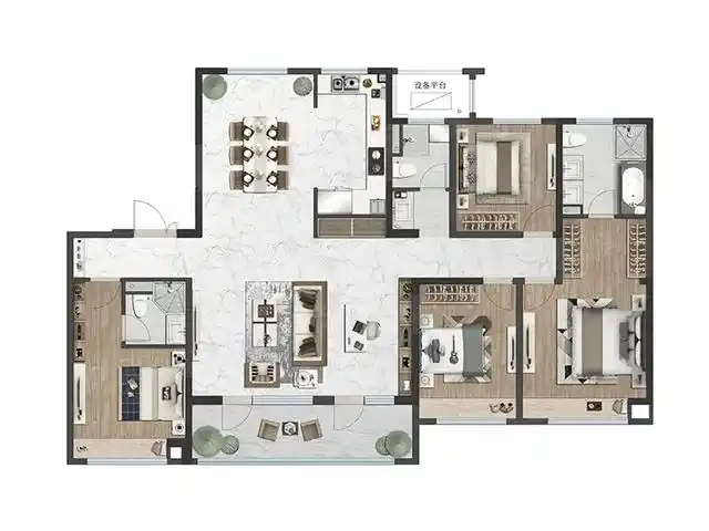 轻奢户型,四室格局的标准模板!