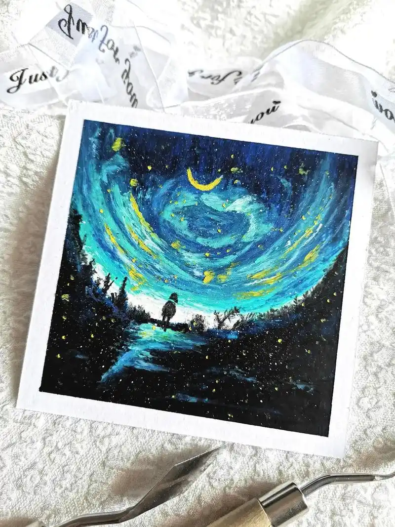 新手油画棒练习浪漫星空