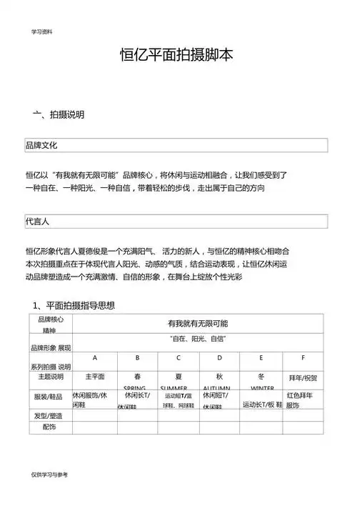平面拍摄脚本教学提纲
