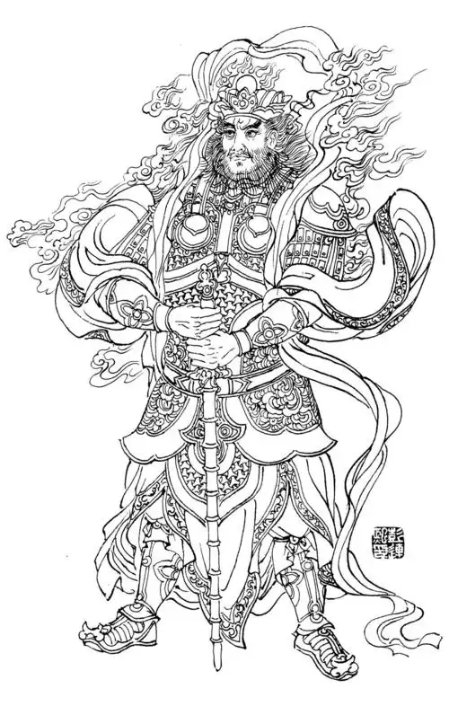 []0027_工笔画神话人物白描线稿素材高清图火德星君_0x0px_jpg_600dpi
