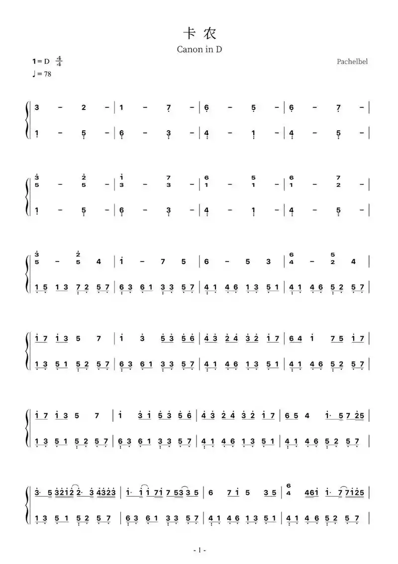 卡农钢琴简谱#卡农钢琴曲 #理查德克莱德曼 #朗朗 #钢琴简 - 抖音