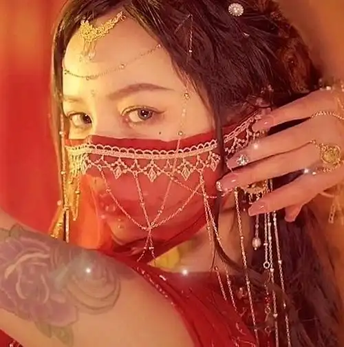 遮脸流苏面帘 宫廷风古代头饰配件 红色流苏面纱【图片 价格 品牌