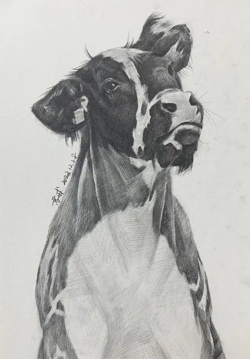 画了一头牛阿#跟着抖音学画画 #美术生 #画画 #手绘 - 抖音