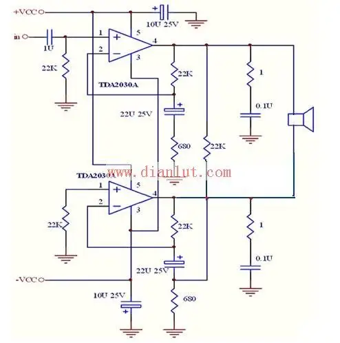 tda2030a设计的btl大功率功放电路