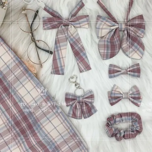 领结jk小物裙手创正拆原格子大粉缝缝舍兔领结