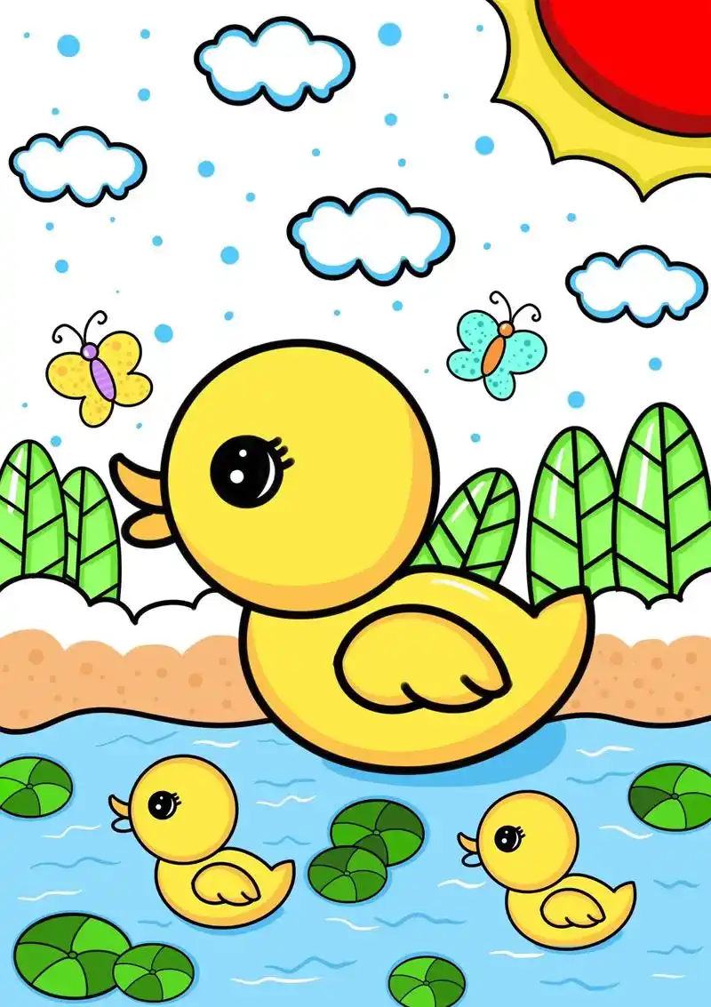 小黄鸭简笔画,儿童创意简笔画鸭子教程 - 抖音
