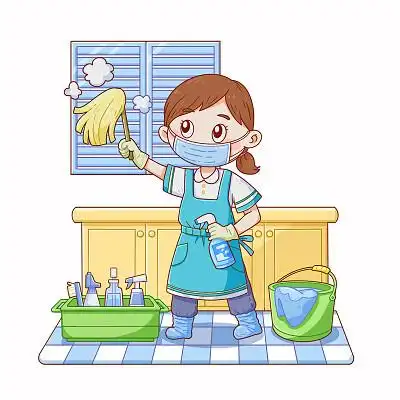 家政世界卫生日打扫卫生素材彩色手绘卡通开心一家人大扫除清洁卫生