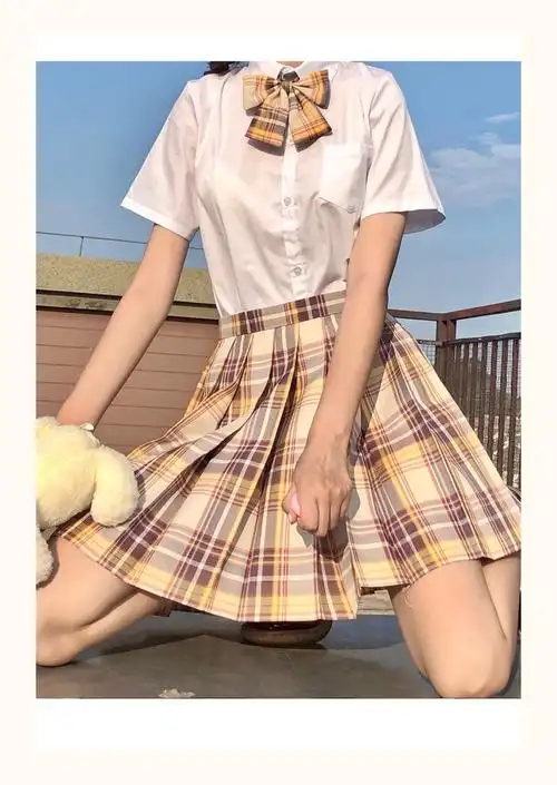 现货山吹jk制服裙短袖套装正版日系学院风百褶裙子校供格裙全套女