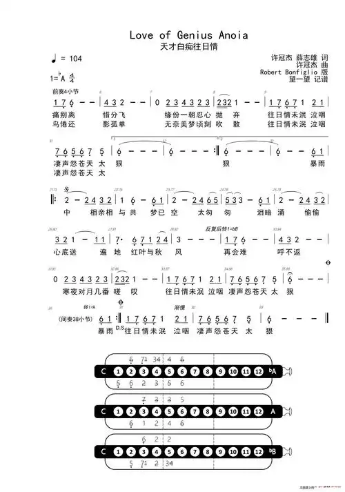 love of genius anoia 天才白痴往日情 robert bonfiglio 歌谱 简谱