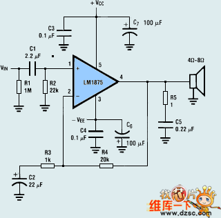 高保真音频功率放大器lm1875电路图