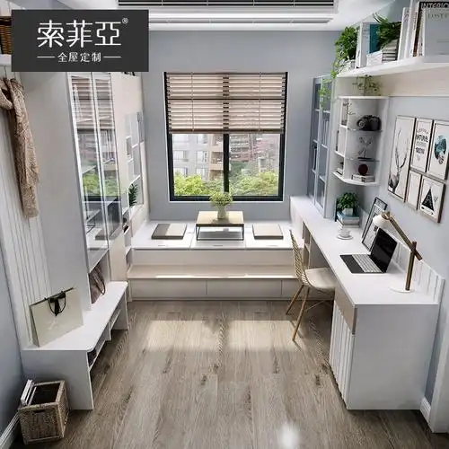 索菲亚衣柜图片 现代风书房开放式书柜效果图