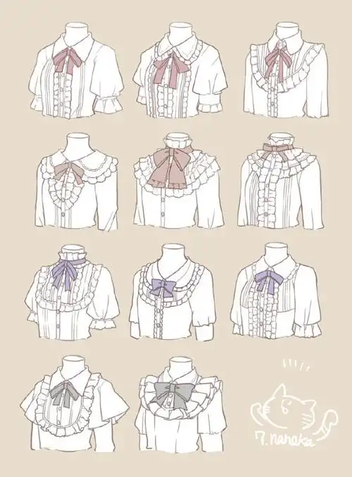 一组衬衫及小裙子参考素材在动漫绘画中,衬衫和小裙子是营造角色风格