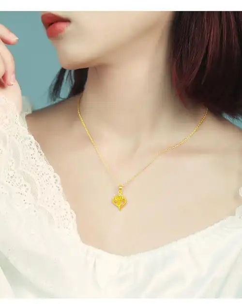 黄金吊坠999足金康乃馨金项链女一体套链金妈妈婆婆生日礼物推荐送礼