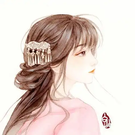 唯美古风女子侧面手绘头像白岫