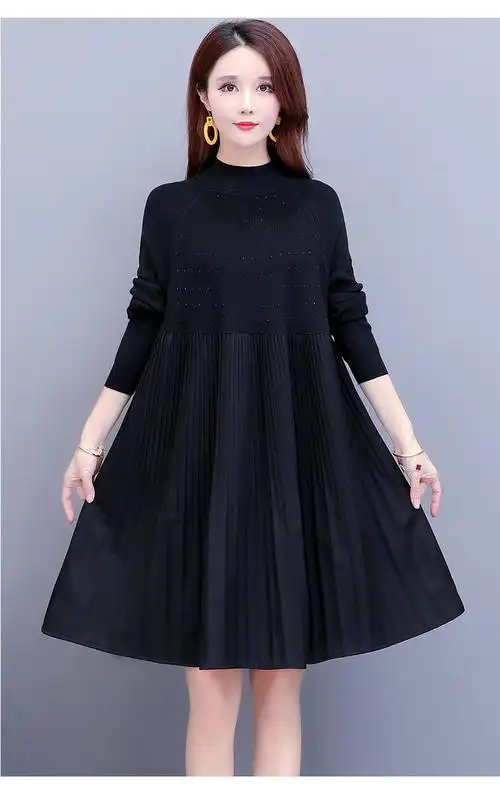 连衣裙秋冬季女装新款韩版时尚收腰显瘦洋气中长款针织打底毛衣裙冬款