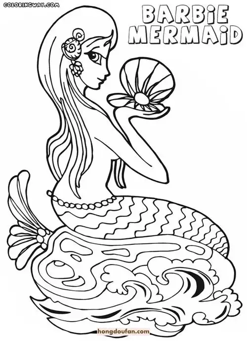 8张长头发的芭比公主美人鱼涂色简笔画
