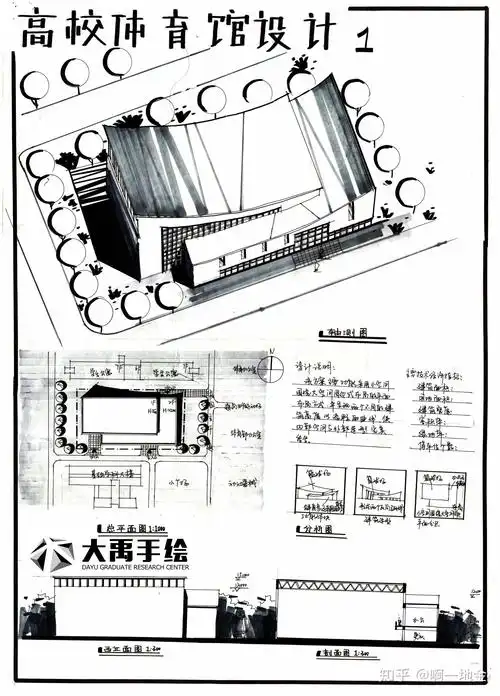 今日分享二:体育馆设计--大禹手绘建筑快题优秀作品欣赏