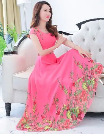 连衣裙女夏2018新款海边度假沙滩裙波西米亚大摆长款仙女裙子 粉色 xl