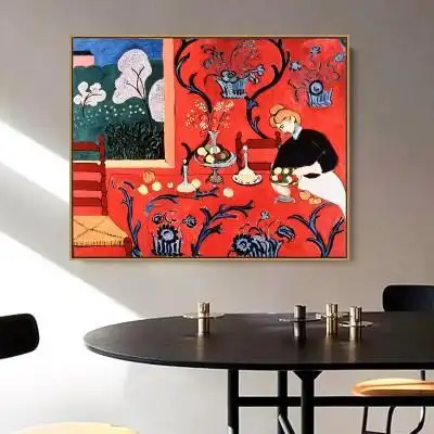 红色餐桌马蒂斯印刷喷绘仿制油画e客厅卧室餐厅挂画无框画背景画