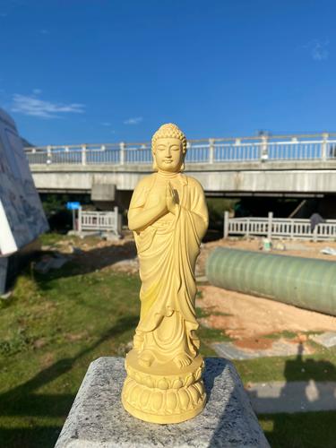 黄杨木雕双手合十大日如来摆件实木雕刻释迦摩尼佛家居客厅装饰品