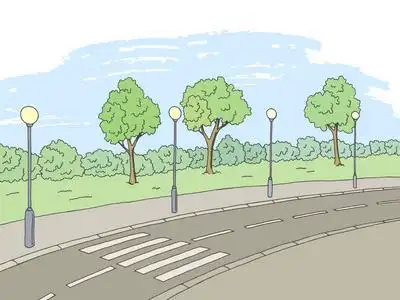 人行横道路图形彩色素描景观插画矢量照片