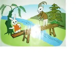 兔子和山羊过独木桥的简笔画