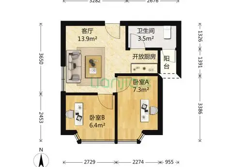 景源华庭1室1厅1卫50平米装修案例-景源华庭-一起装修网