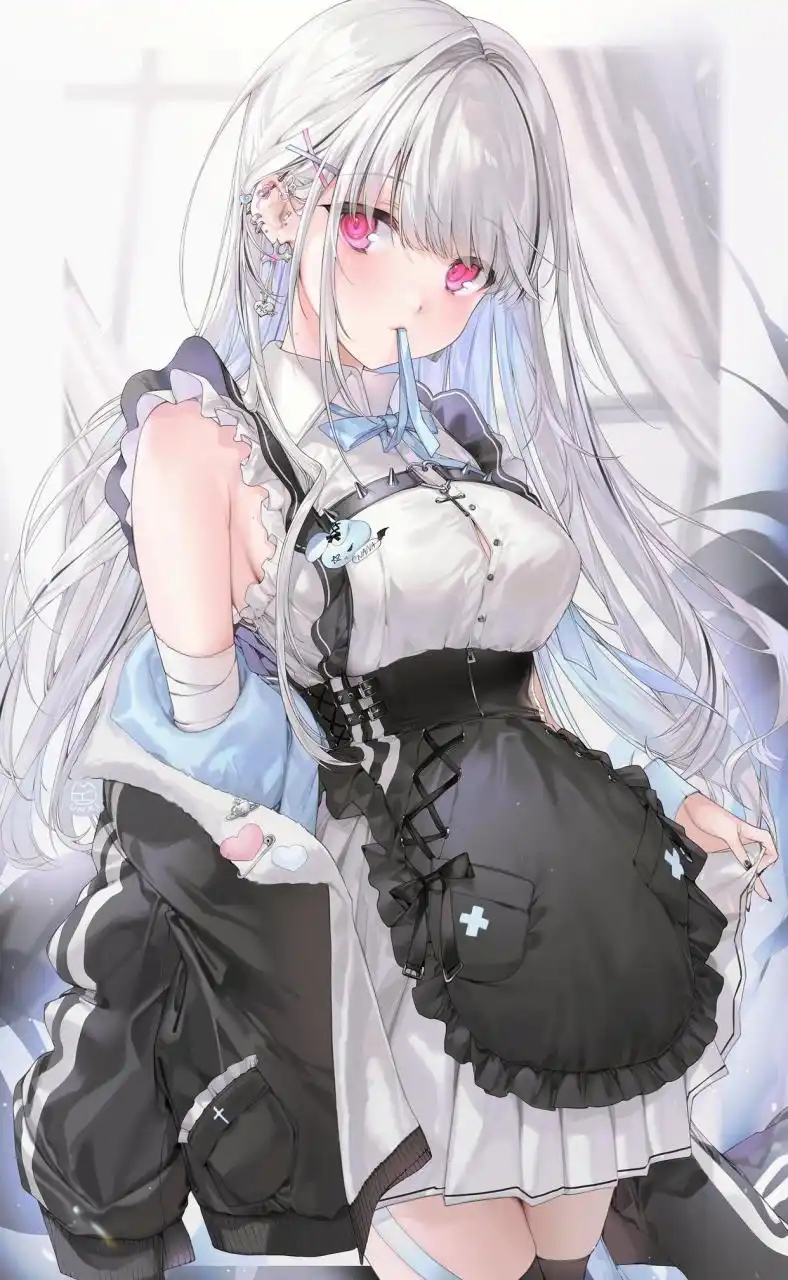 插画# 二次元美少女 白发红瞳女仆装  画师:unxi