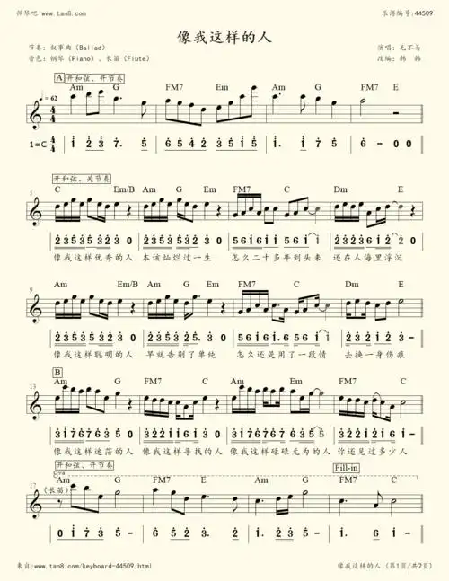 电子琴谱:像我这样的人(电子琴谱)