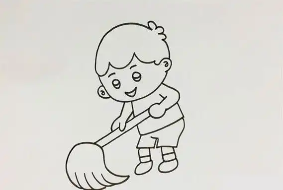 五一劳动节简笔画_五一劳动节拖地的小朋友简笔画